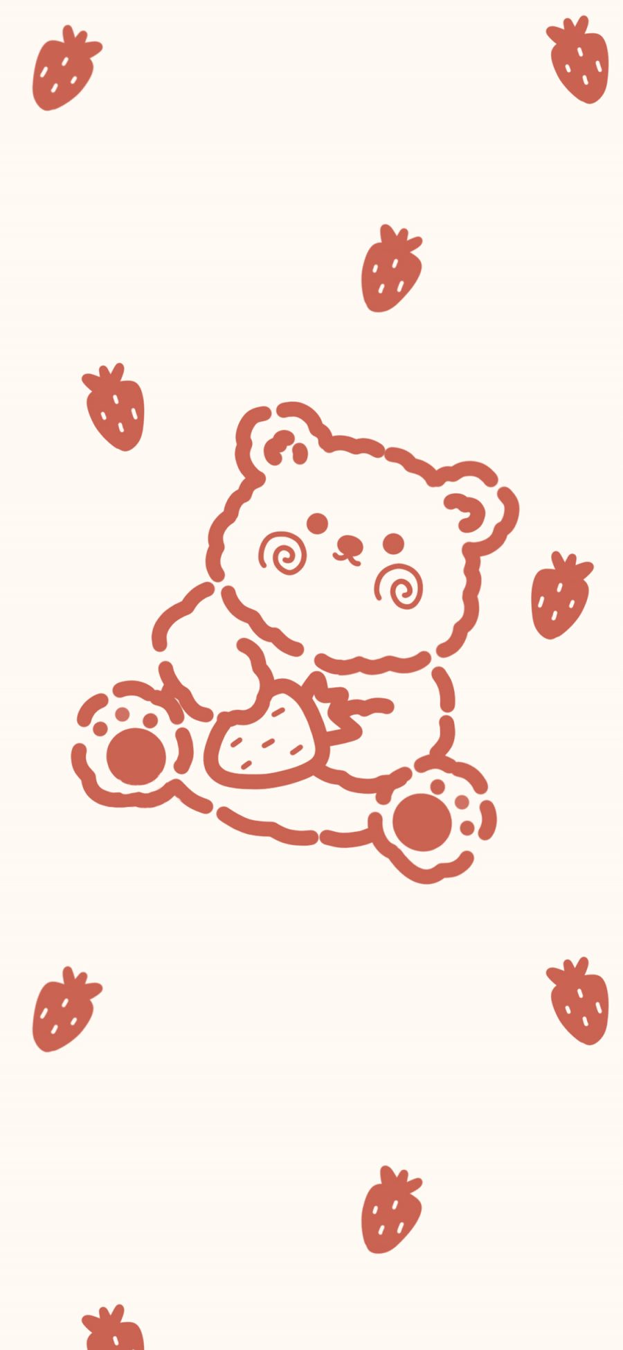 [2436×1125]小熊 草莓 可爱 平铺 卡通 苹果手机动漫壁纸图片