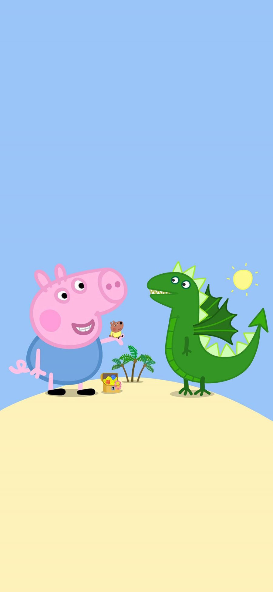 [2436×1125]小猪佩奇 动画 卡通 可爱 蓝色 恐龙 苹果手机动漫壁纸图片