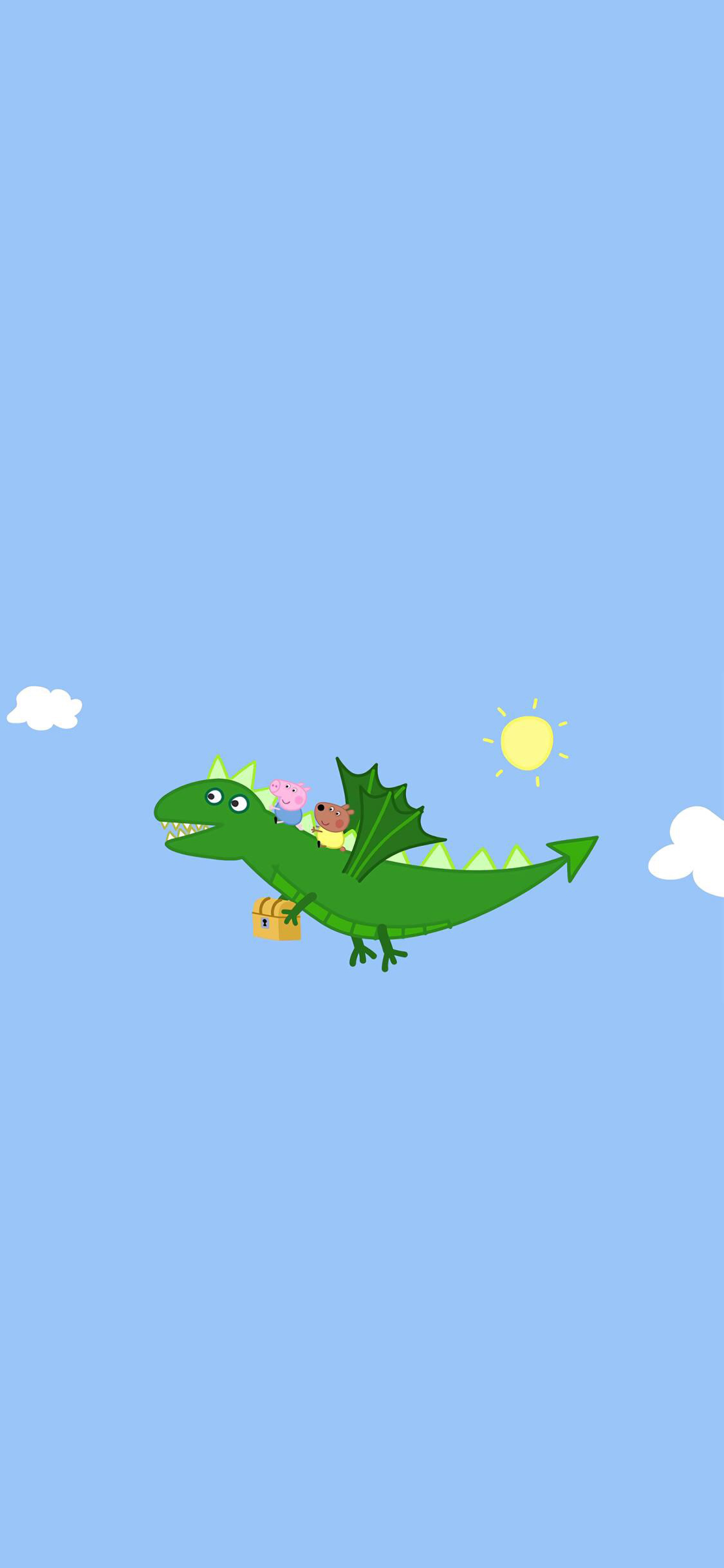 [2436×1125]小猪佩奇 动画 卡通 可爱 蓝色 恐龙 天空 苹果手机动漫壁纸图片