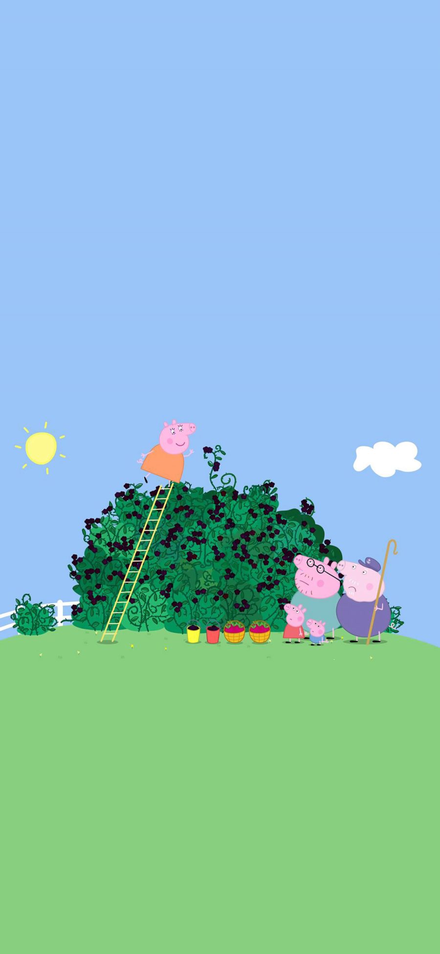 [2436×1125]小猪佩奇 动画 卡通 梯子 苹果手机动漫壁纸图片