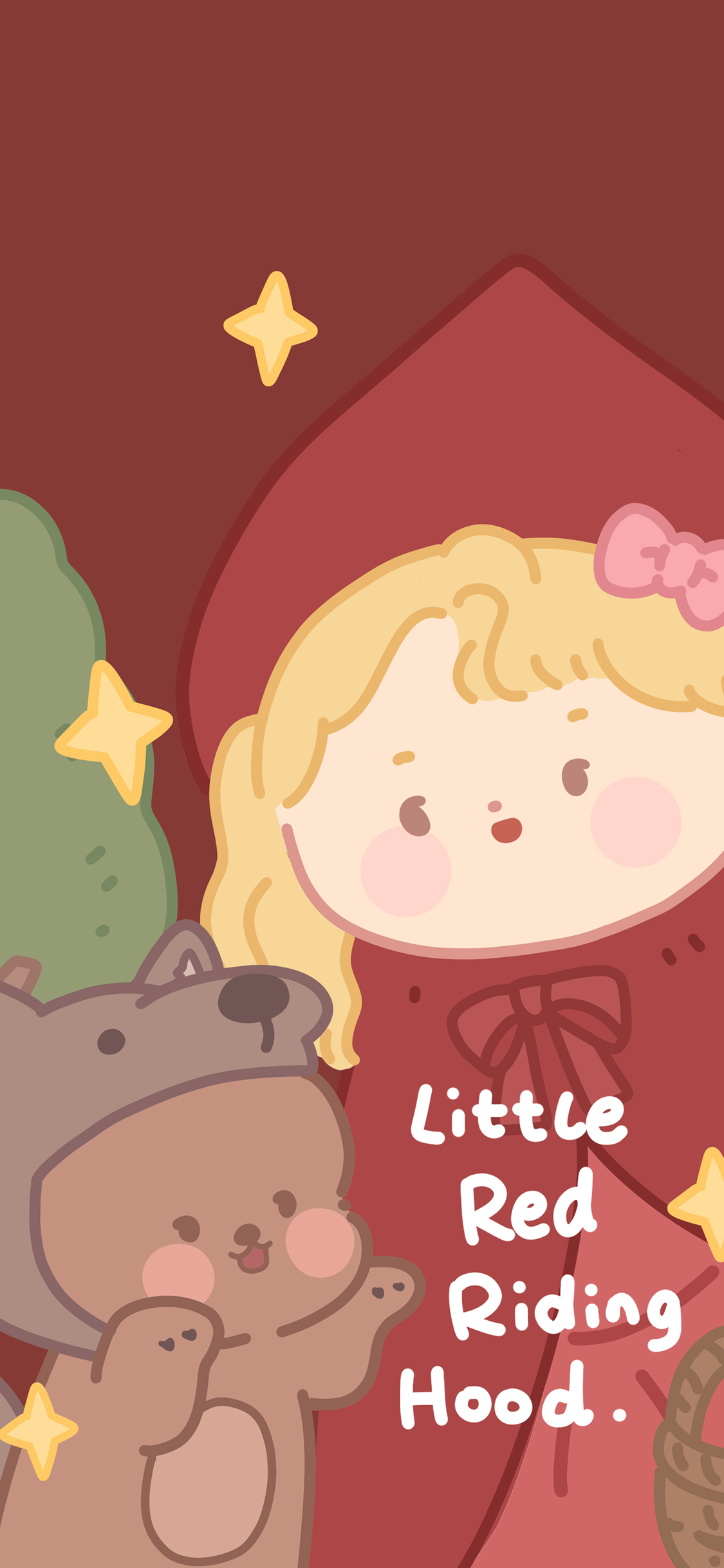 [2436×1125]小红帽 童话故事 红色 狼 苹果手机动漫壁纸图片
