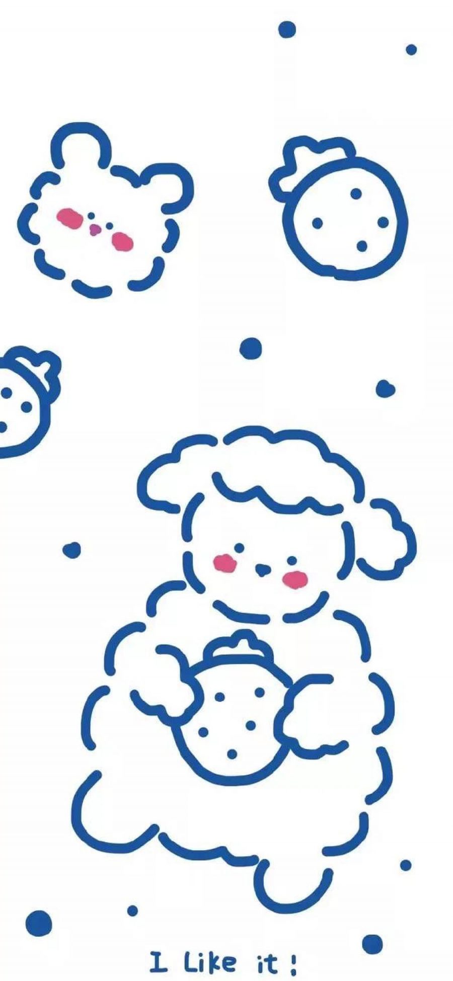 [2436×1125]小羊 可爱 草莓 蓝 简约 苹果手机动漫壁纸图片