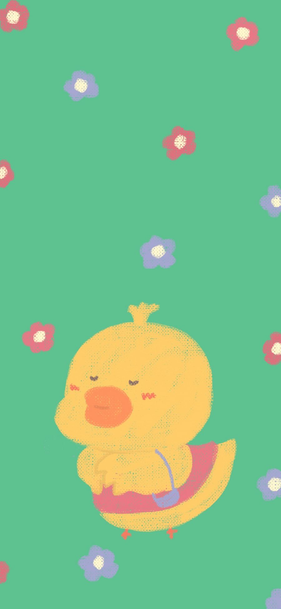 [2436×1125]小黄鸭 小花 彩绘 苹果手机动漫壁纸图片