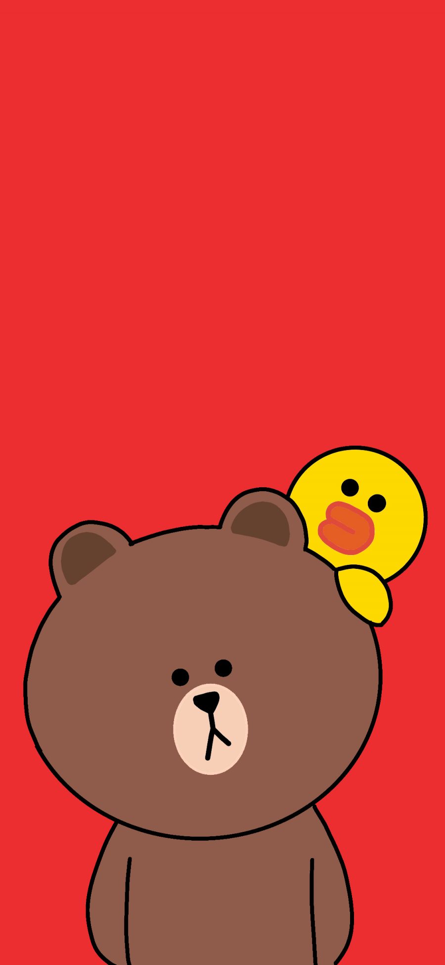 [2436×1125]布朗熊 line friends 可爱 卡通 红色 萨莉鸡 苹果手机动漫壁纸图片