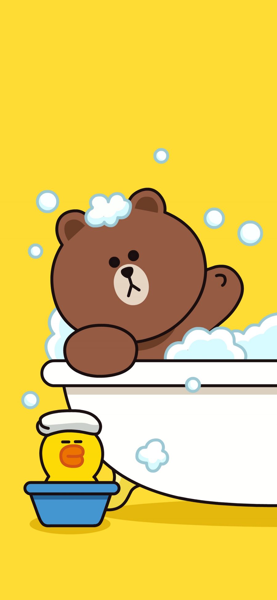 [2436×1125]布朗熊 line 萨莉鸡 浴缸 泡澡 可爱 卡通 苹果手机动漫壁纸图片