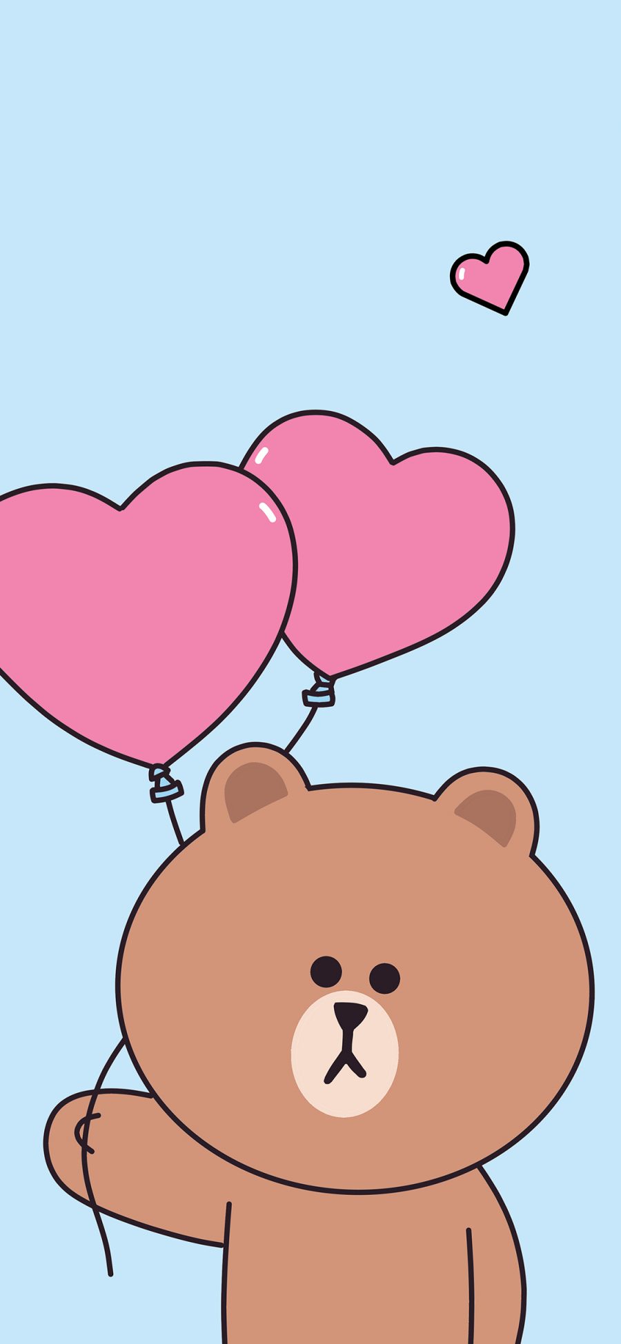 [2436×1125]布朗熊 linefriends 爱心 气球 可爱 蓝色 苹果手机动漫壁纸图片