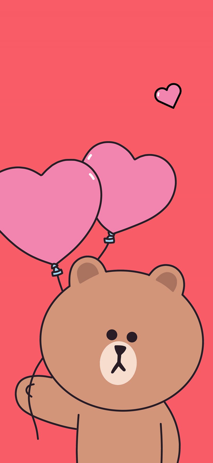 [2436×1125]布朗熊 linefriends 爱心 气球 蓝色 苹果手机动漫壁纸图片