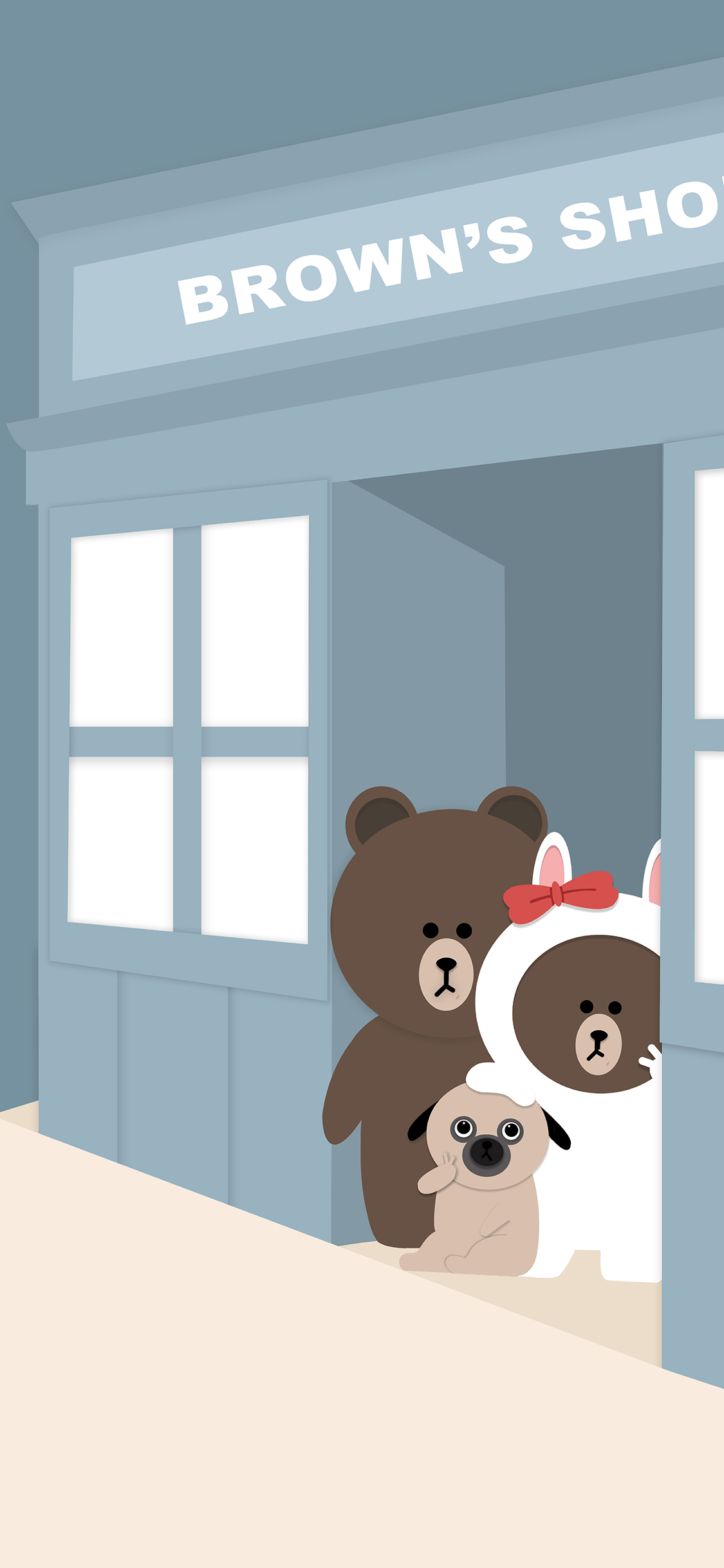 [2436×1125]布朗熊 卡通 可爱 line friends 狗 苹果手机动漫壁纸图片