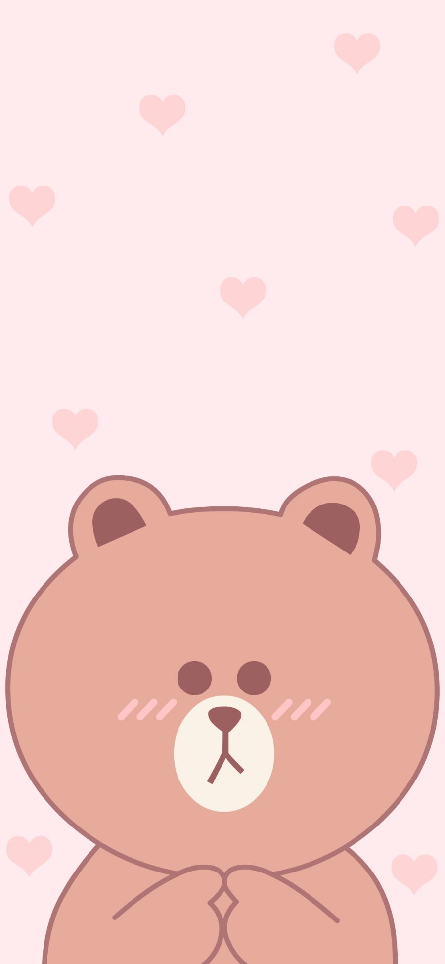 [2436×1125]布朗熊 爱心 line friends 粉色 苹果手机动漫壁纸图片