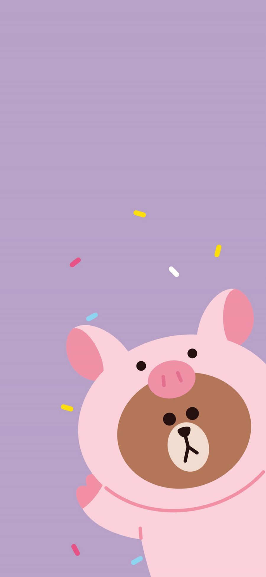 [2436×1125]布朗熊 猪 linefriends 卡通 可爱 紫色 苹果手机动漫壁纸图片
