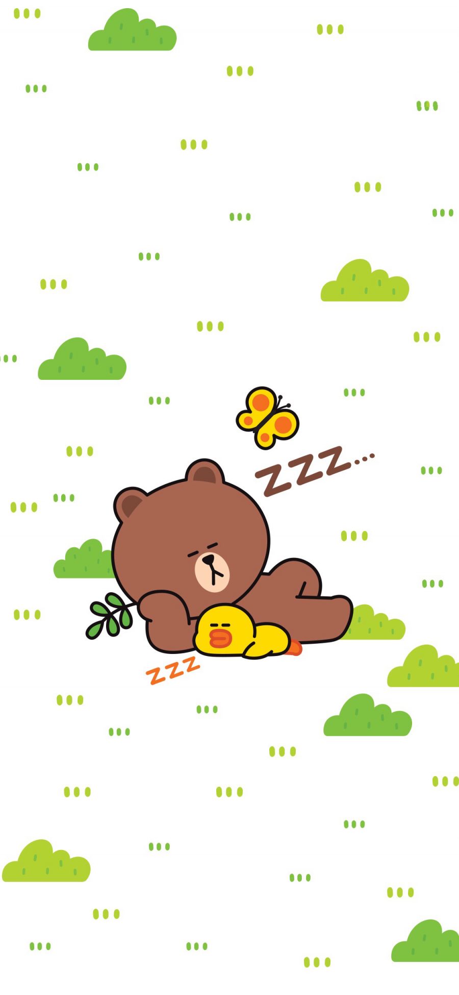 [2436×1125]布朗熊 萨莉鸡 睡觉 linefriends 可爱 苹果手机动漫壁纸图片