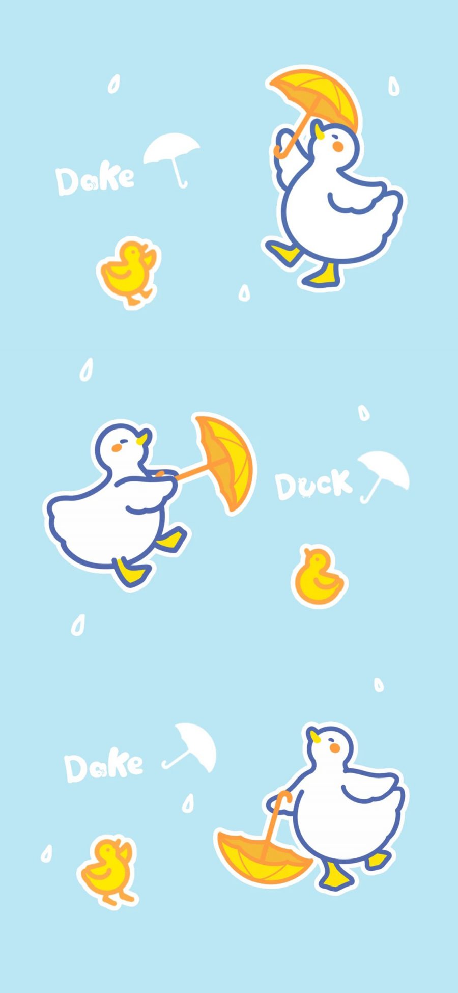 [2436×1125]平铺 可爱 duck 雨伞 鸭子 苹果手机动漫壁纸图片