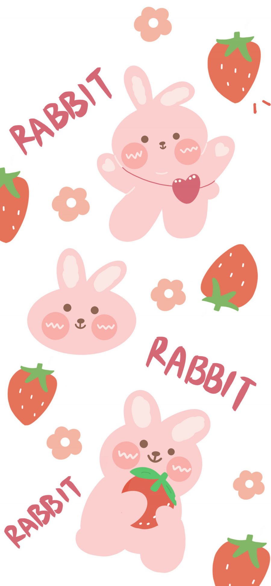 [2436×1125]平铺 草莓 rabbit 兔子 苹果手机动漫壁纸图片