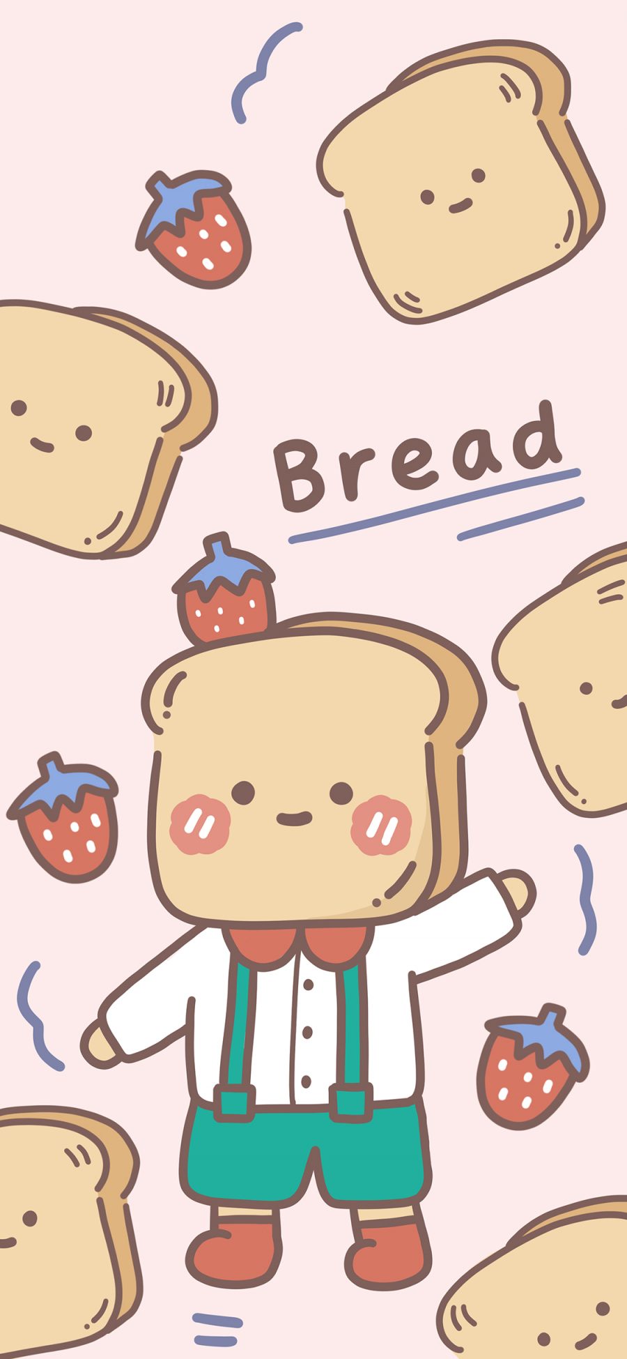 [2436×1125]平铺 面包 可爱 bread 苹果手机动漫壁纸图片