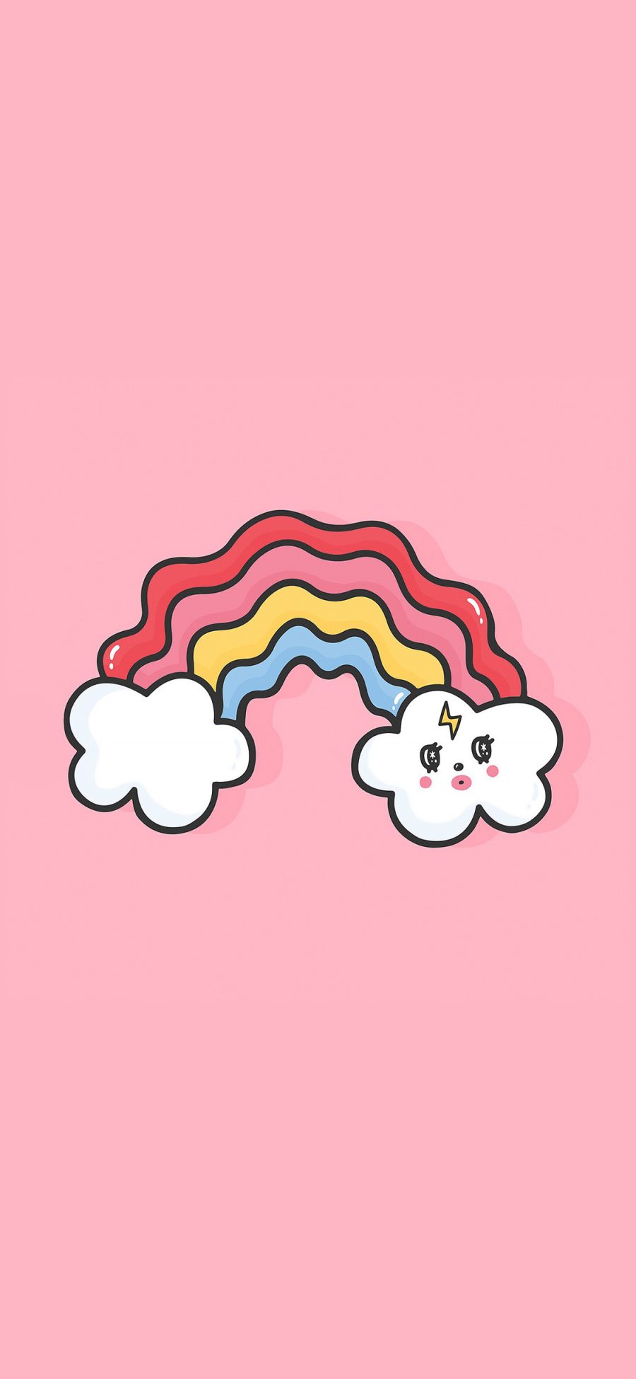 [2436×1125]彩虹 云朵 粉色 卡通 苹果手机动漫壁纸图片