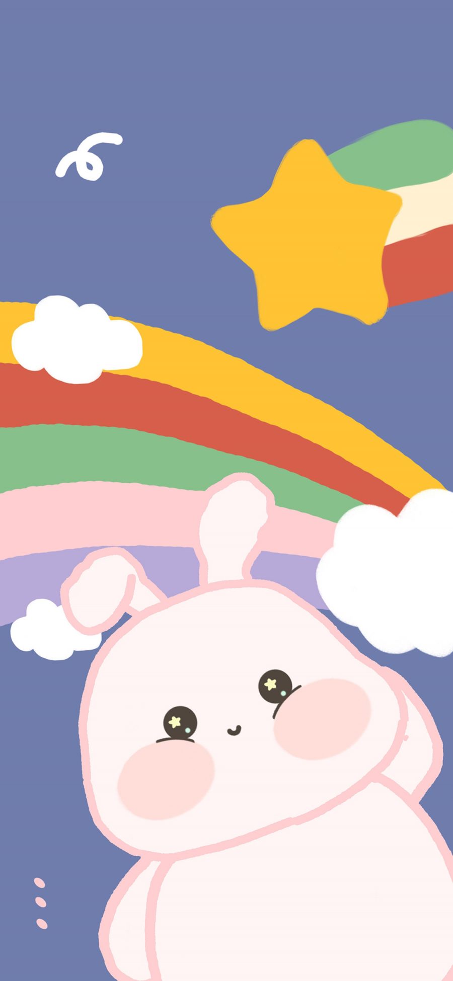 [2436×1125]彩虹 星星 小兔子 可爱 苹果手机动漫壁纸图片