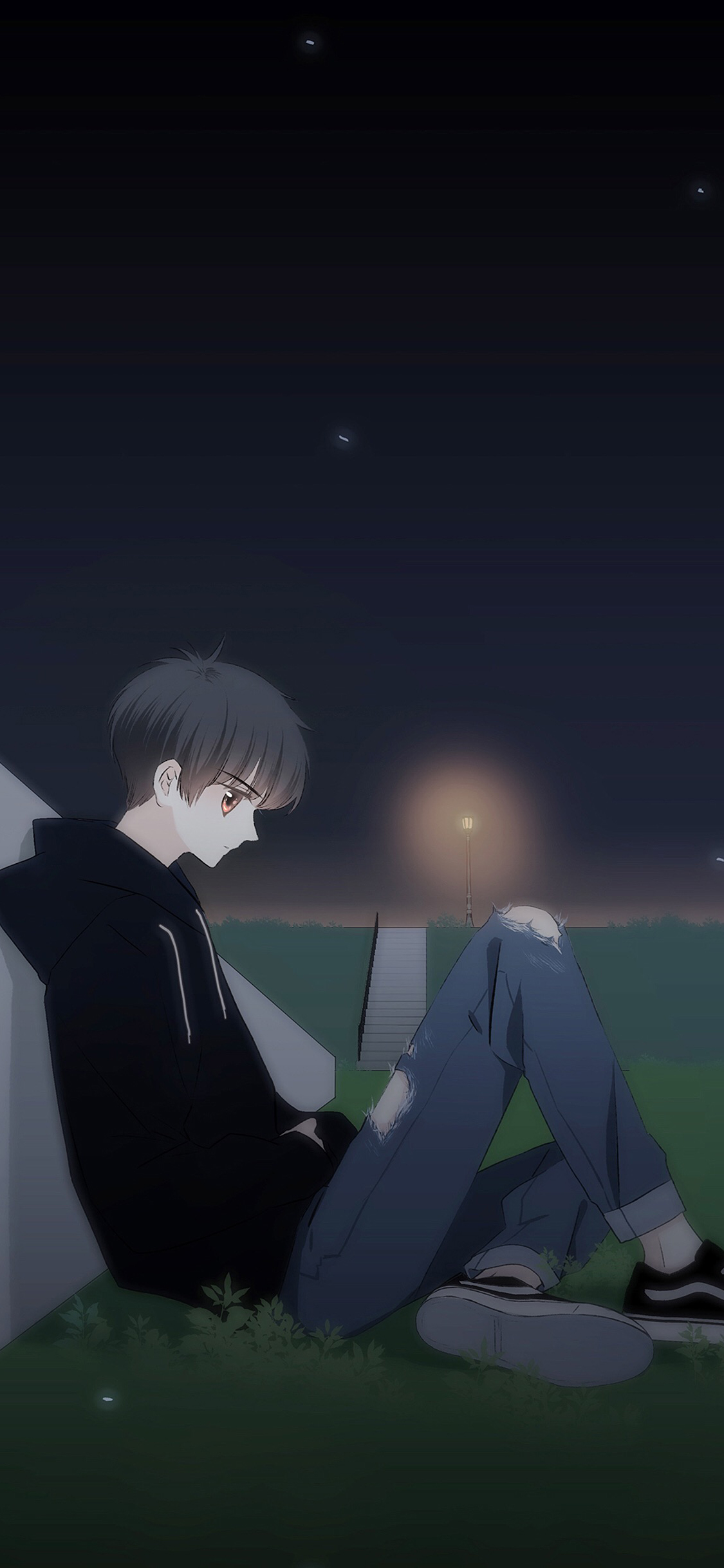 [2436×1125]怦然心动 国产漫画 少年 夜 星空 颓废 苹果手机动漫壁纸图片