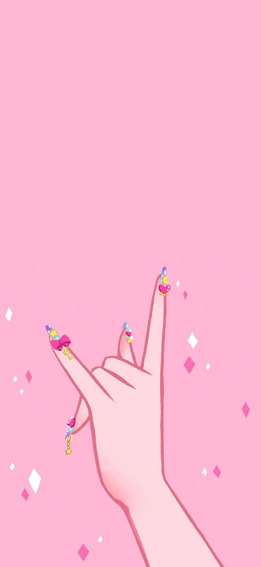[2436×1125]手势 美少女战士 粉色 美甲 苹果手机动漫壁纸图片