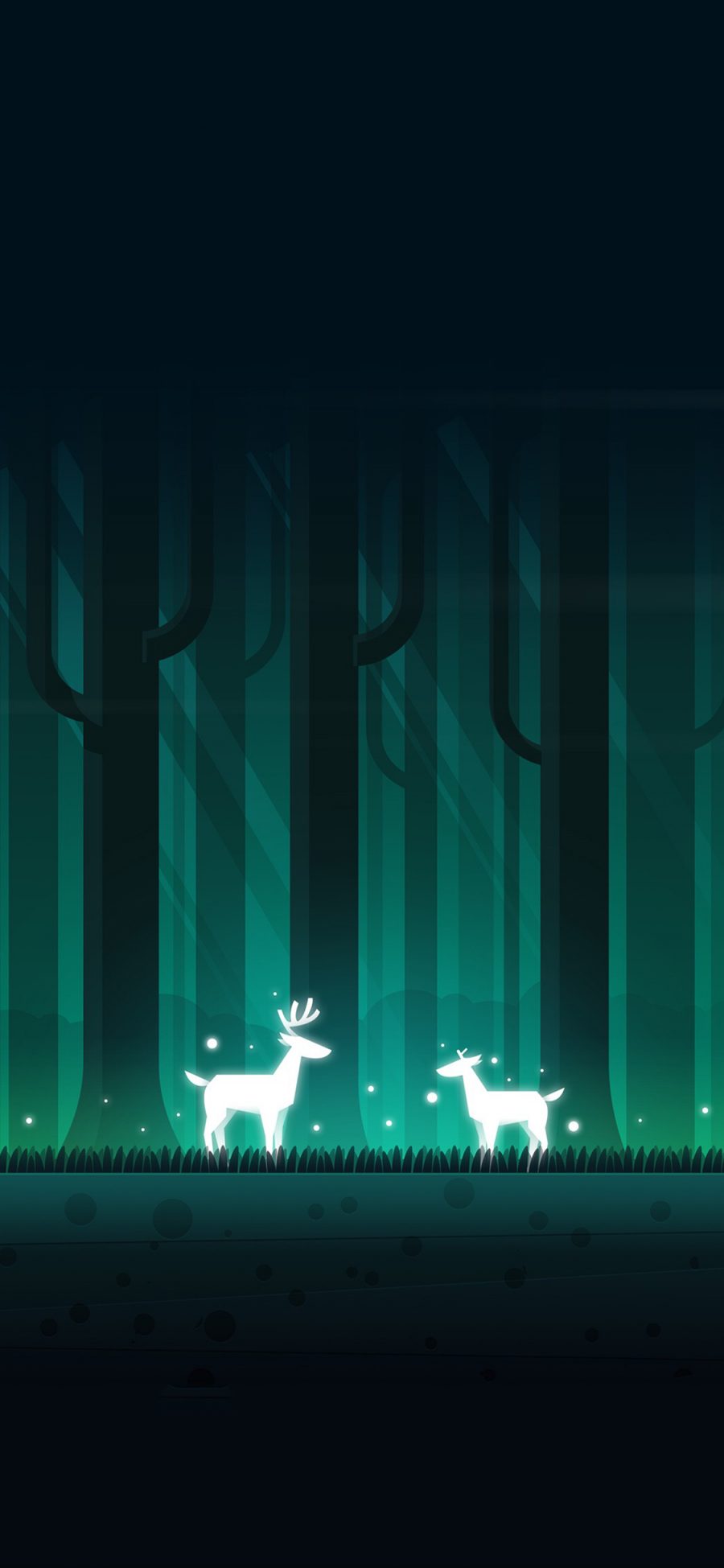 [2436×1125]手绘_插画 夜晚 创意 小鹿 苹果手机动漫壁纸图片
