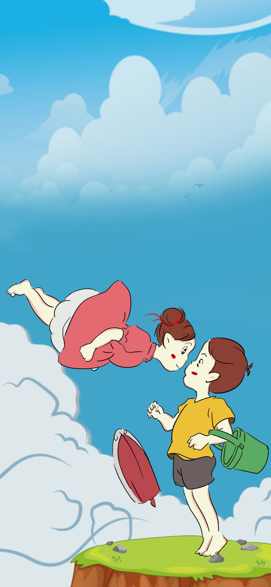 [2436×1125]手绘版 悬崖上的金鱼姬 情侣 苹果手机动漫壁纸图片