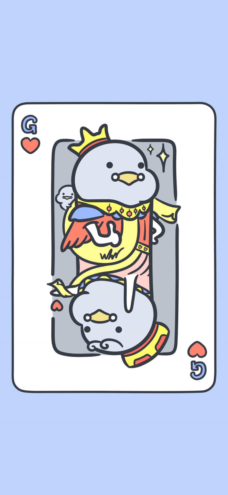 [2436×1125]扑克牌 小鸟 爱心 可爱 苹果手机动漫壁纸图片