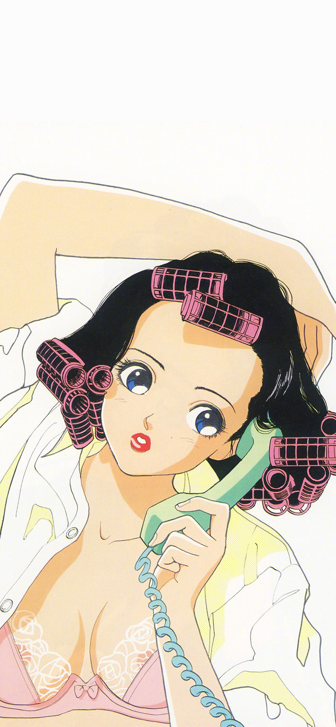 [2436×1125]打电话 卷发 时尚 女郎 女孩 苹果手机动漫壁纸图片