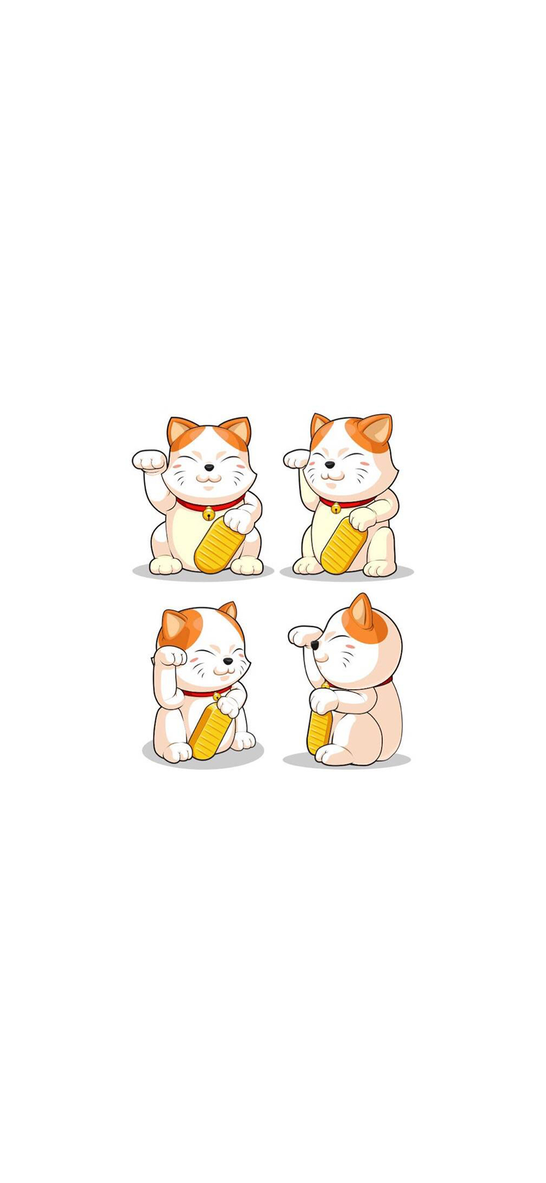[2436×1125]招财猫 铃铛 手绘 插画 苹果手机动漫壁纸图片