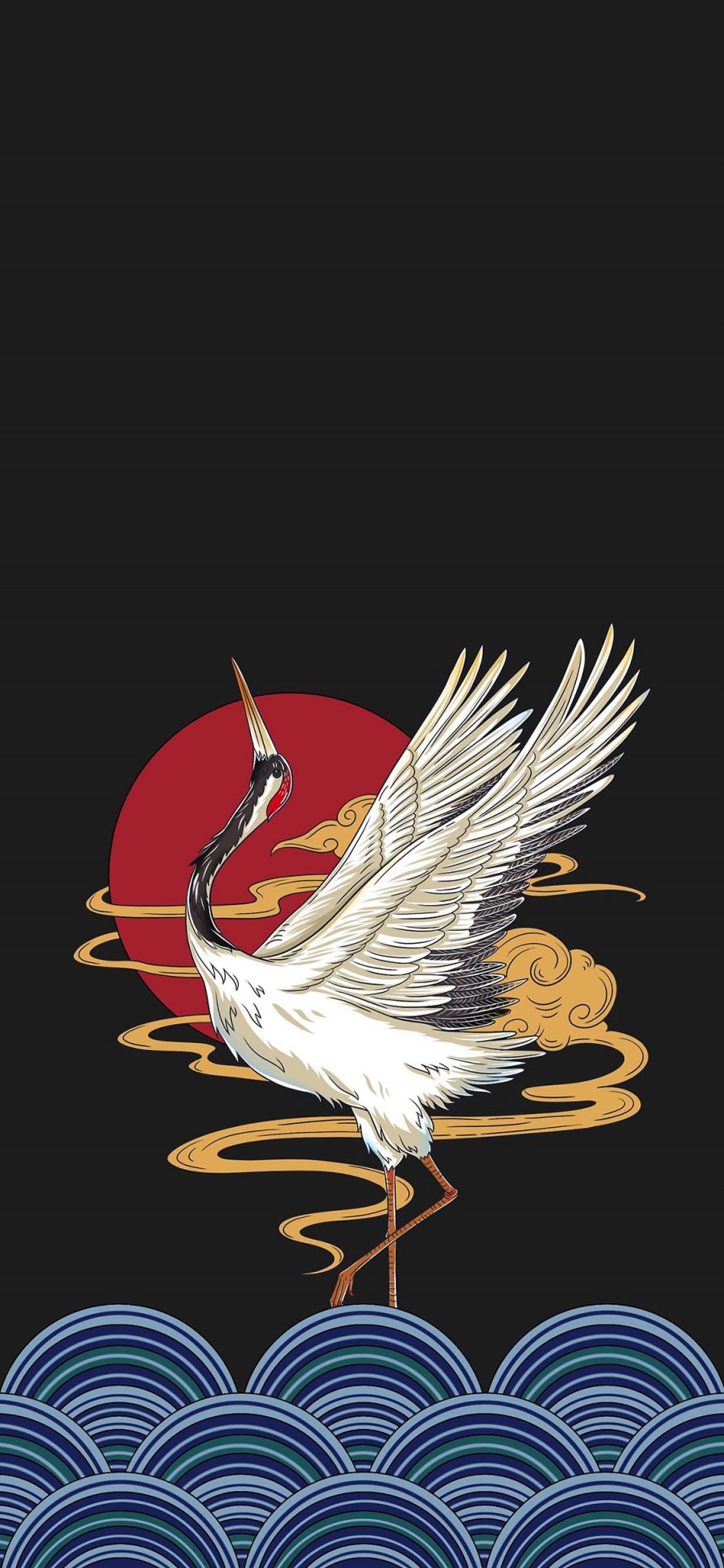 [2436×1125]插图 仙鹤 和风 日式 苹果手机动漫壁纸图片