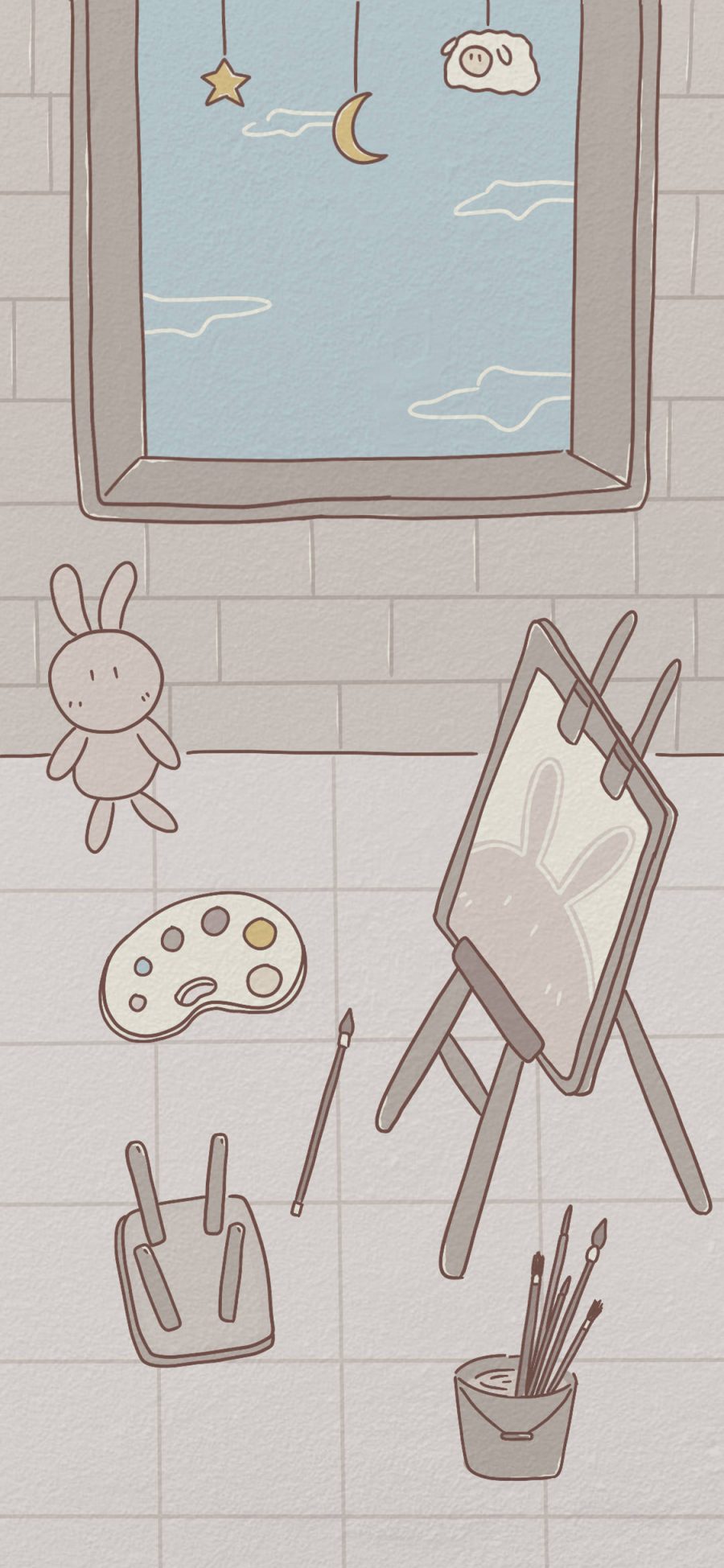 [2436×1125]插图 卡通 兔子 画板 灰色 苹果手机动漫壁纸图片