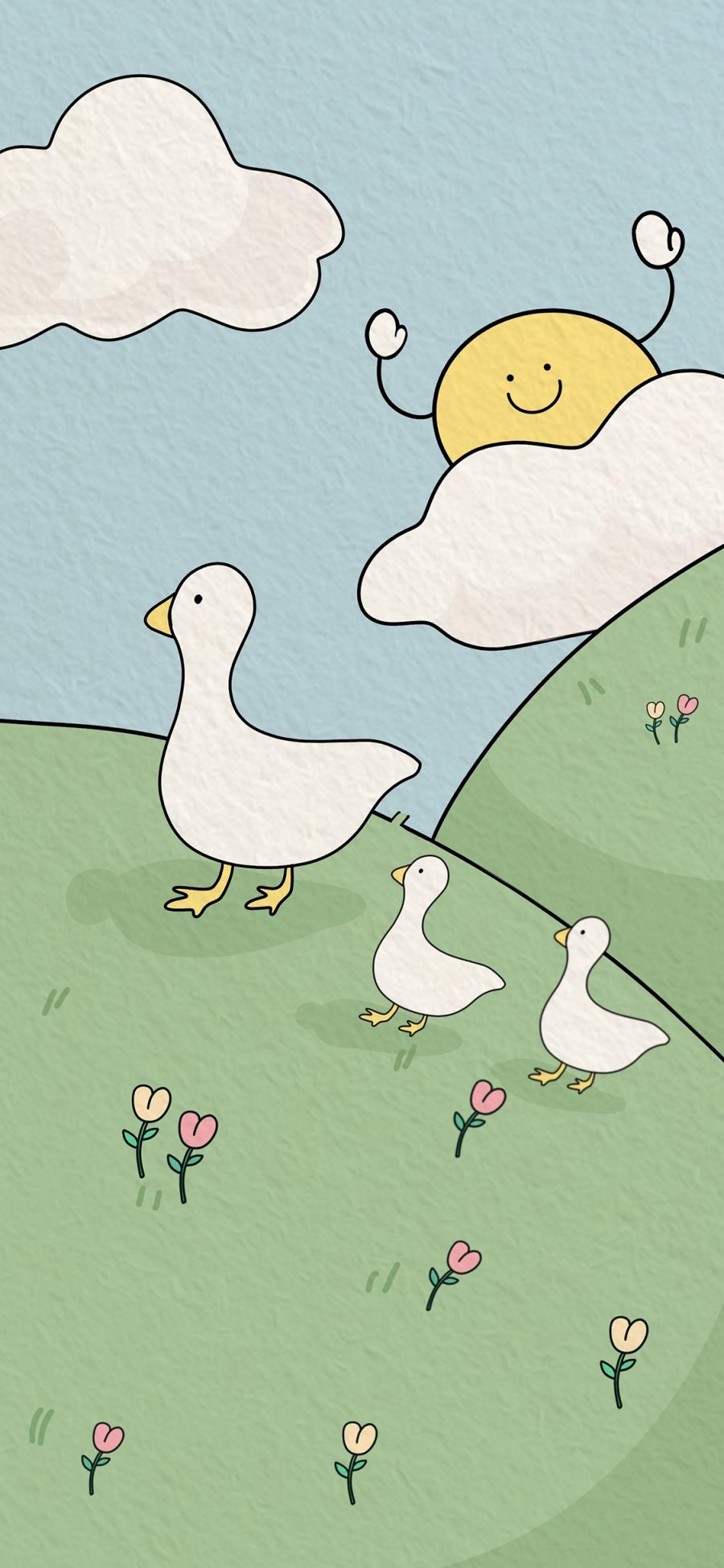 [2436×1125]插图 卡通 鸭子 太阳 苹果手机动漫壁纸图片
