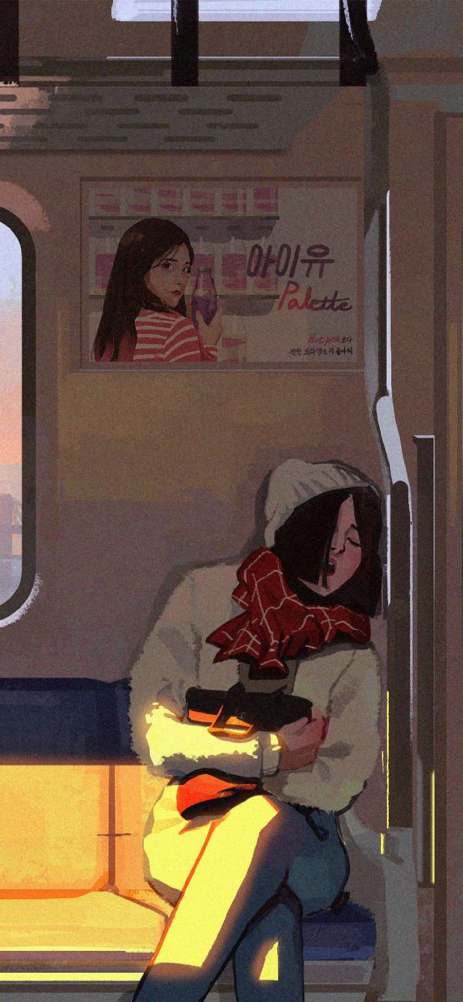 [2436×1125]插图 地铁 女孩 文艺 苹果手机动漫壁纸图片