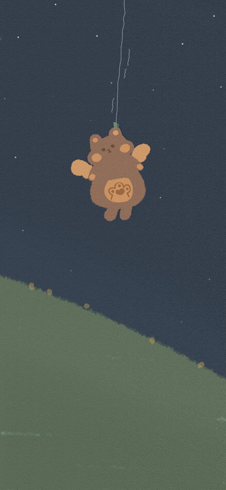 [2436×1125]插图 夜晚 小熊 草地（取自微博：草莓味二喵） 苹果手机动漫壁纸图片