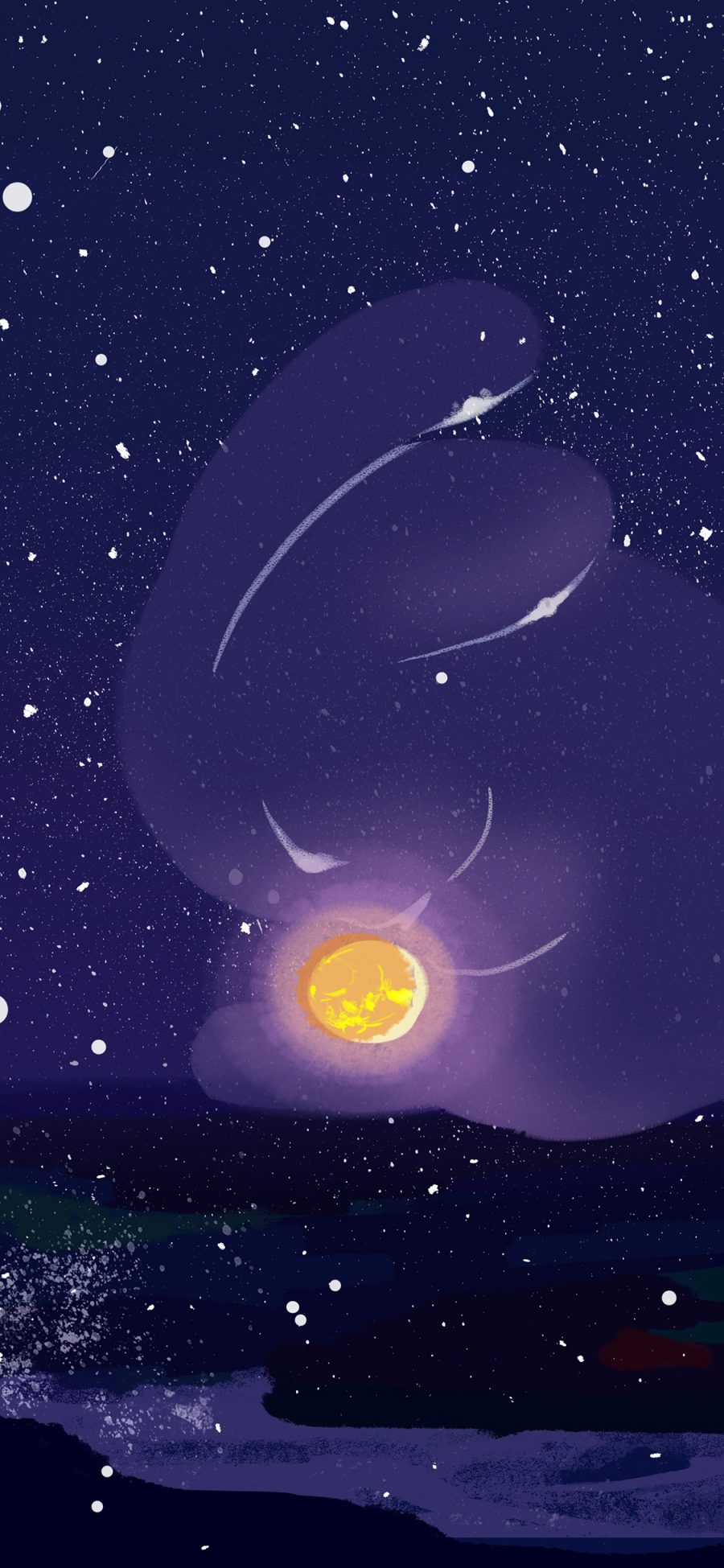 [2436×1125]插图 夜景 星空 月亮 苹果手机动漫壁纸图片