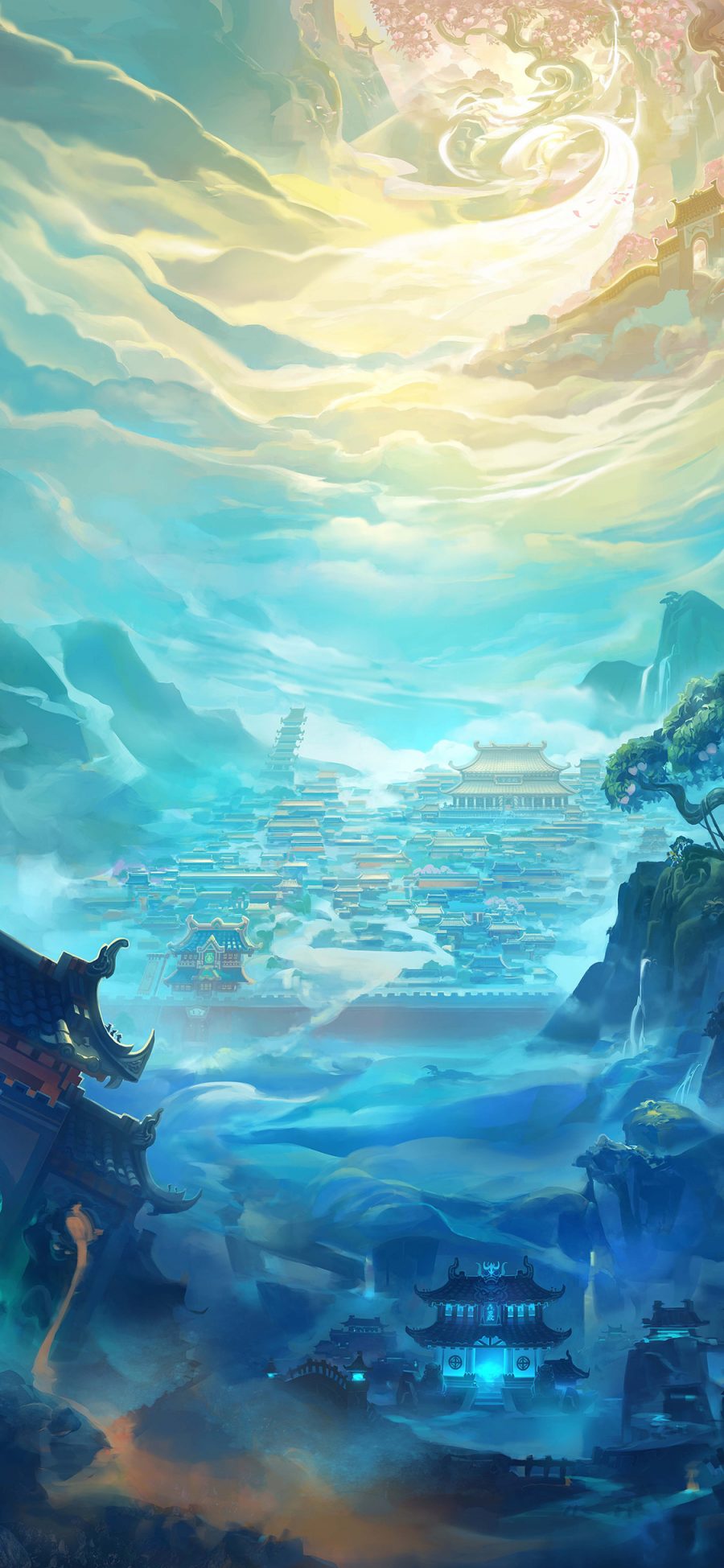 [2436×1125]插图 天宫 场景 动画 苹果手机动漫壁纸图片