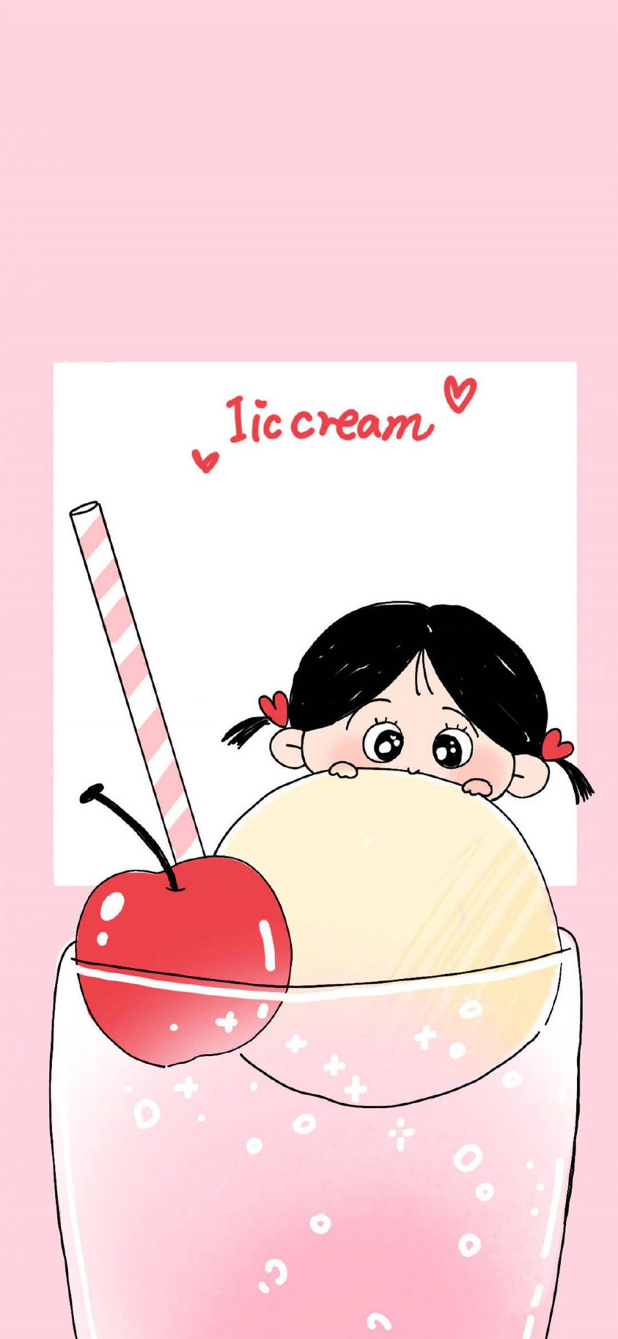 [2436×1125]插图 女孩 冰淇淋 樱桃 苹果手机动漫壁纸图片