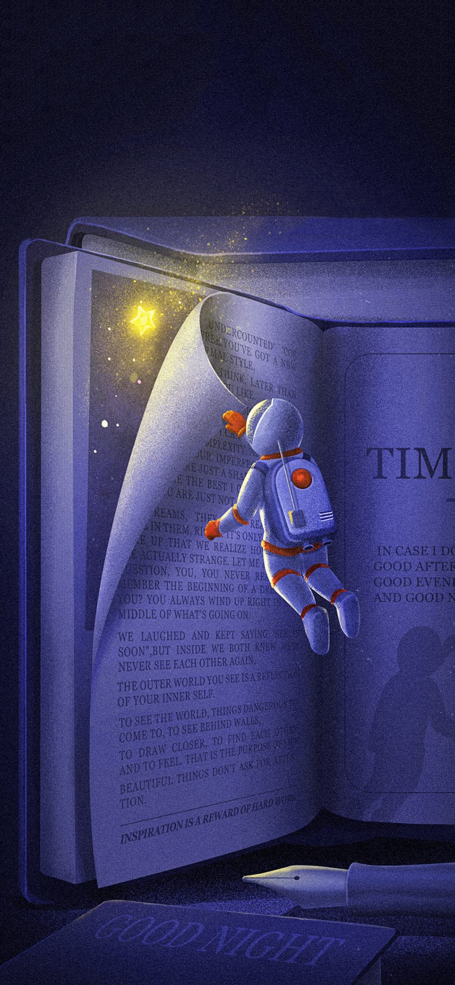 [2436×1125]插图 宇航员 星星 书本 苹果手机动漫壁纸图片