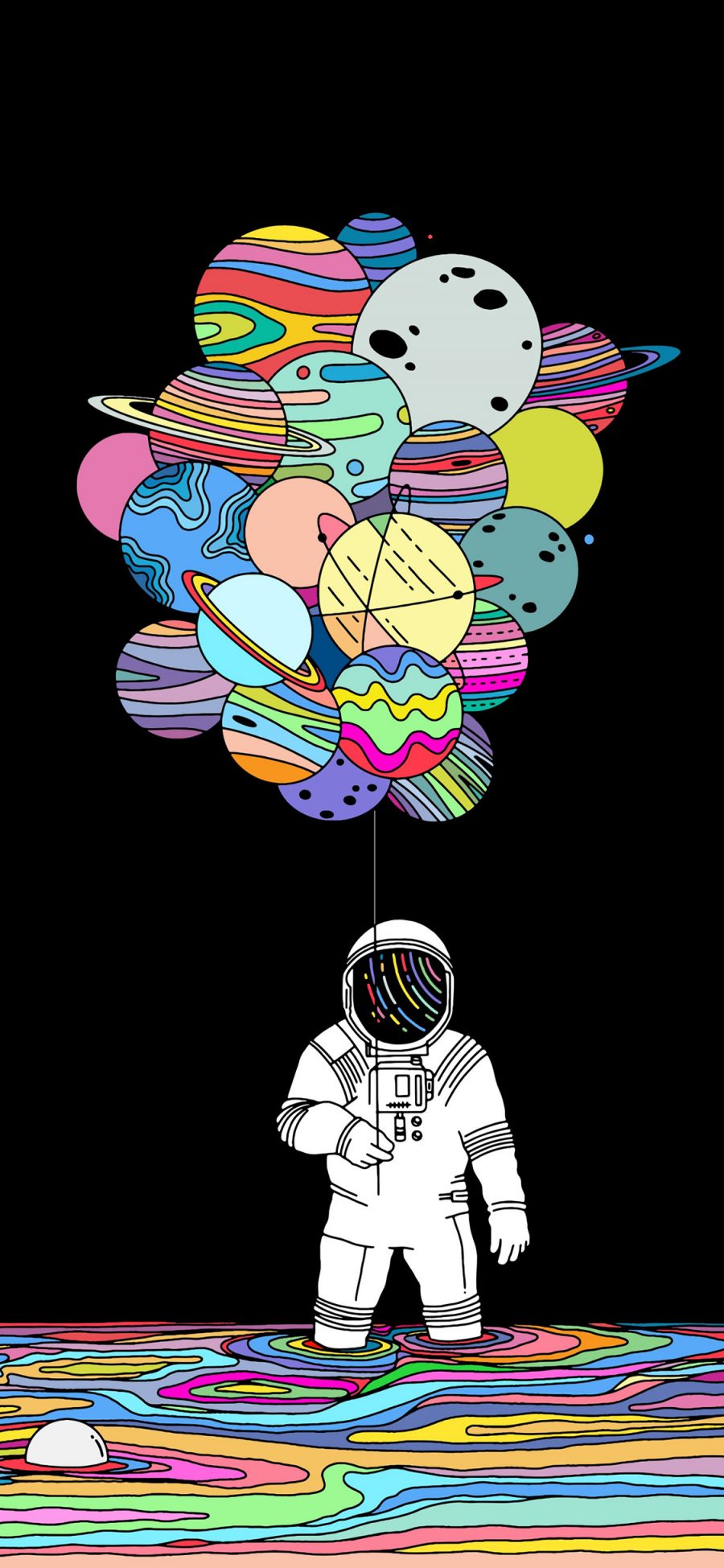 [2436×1125]插图 宇航员 行星 作者：Ninhol 苹果手机动漫壁纸图片