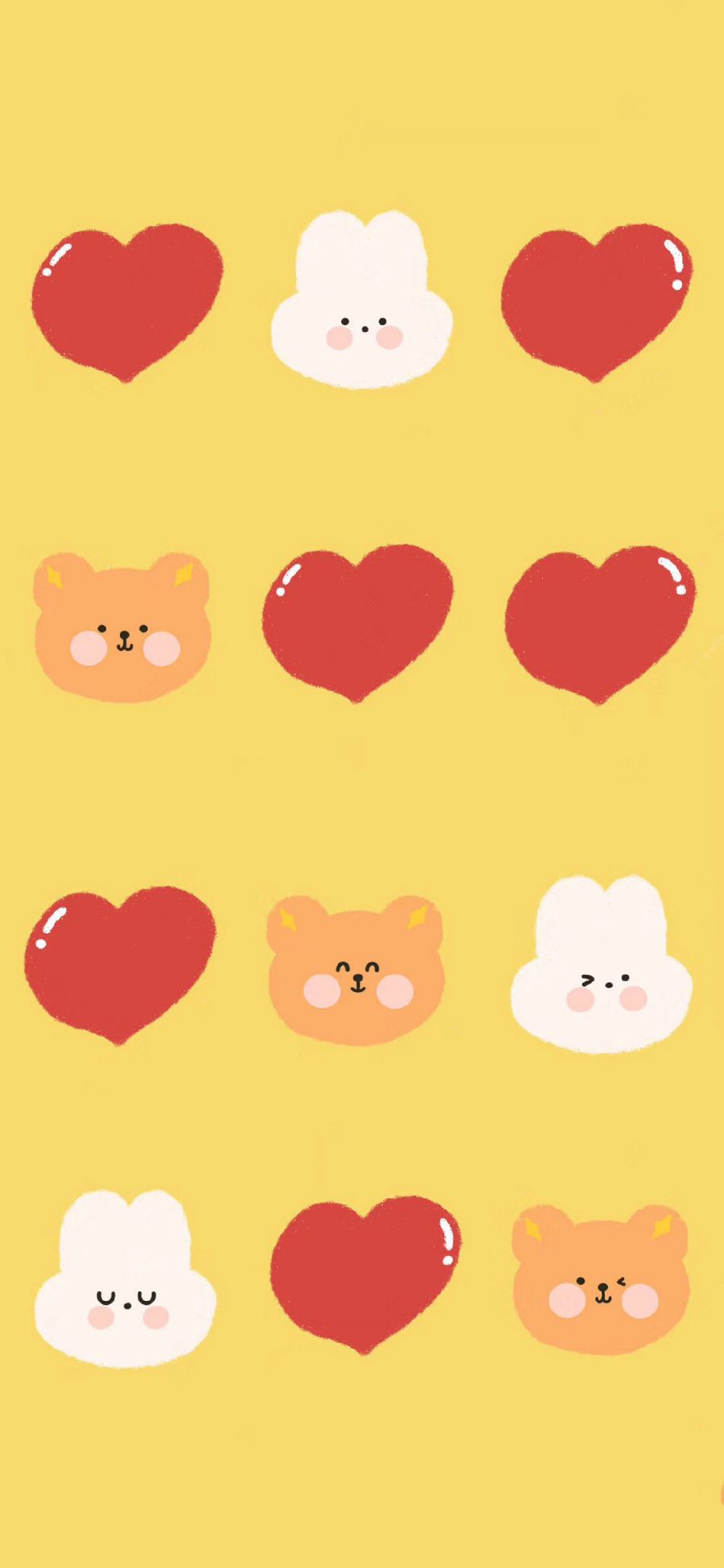 [2436×1125]插图 小熊 兔子 爱心 平铺（取自微博：请你吃番茄呀） 苹果手机动漫壁纸图片