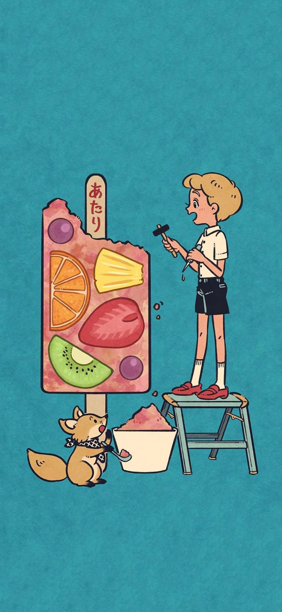 [2436×1125]插图 小男孩 冰棍 松鼠 苹果手机动漫壁纸图片