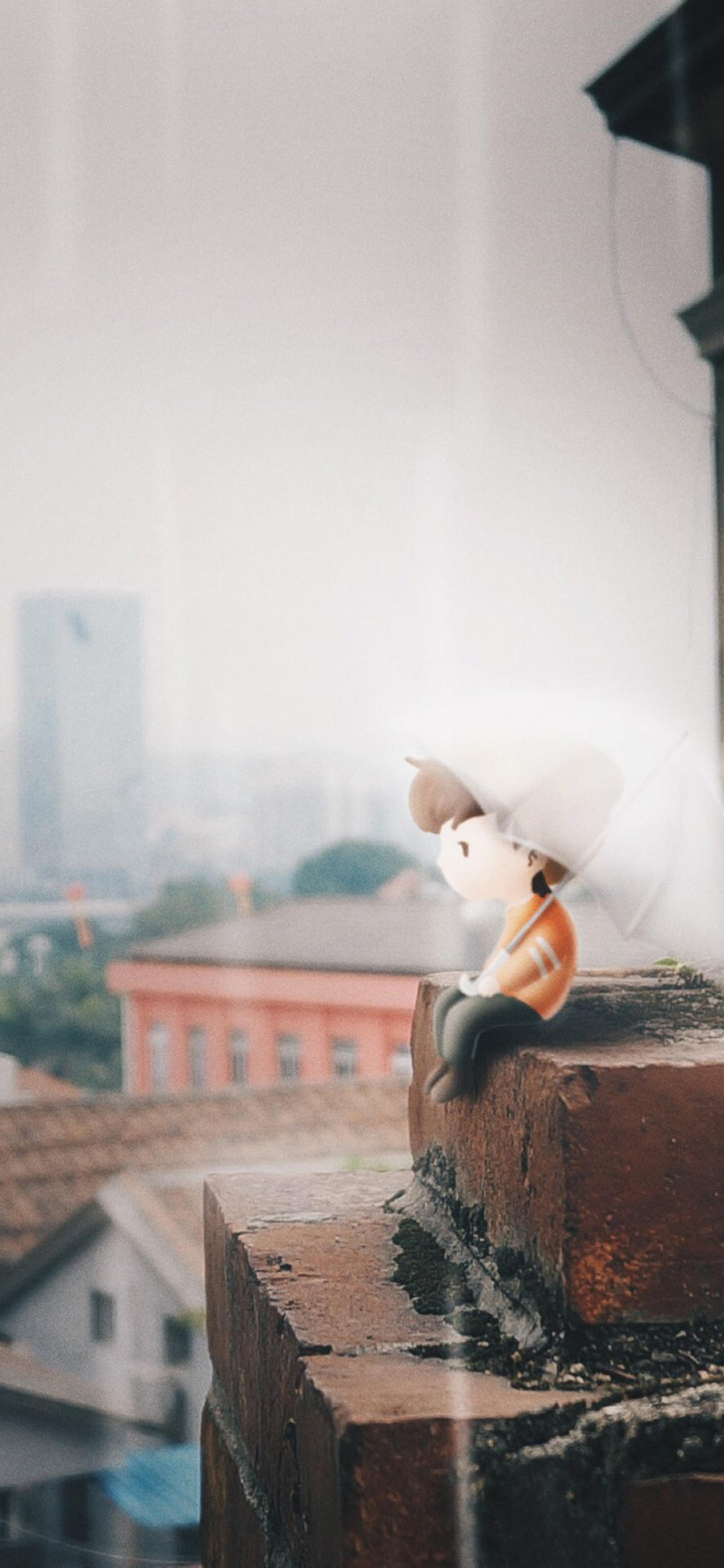 [2436×1125]插图 小男孩 雨伞 坐着 苹果手机动漫壁纸图片