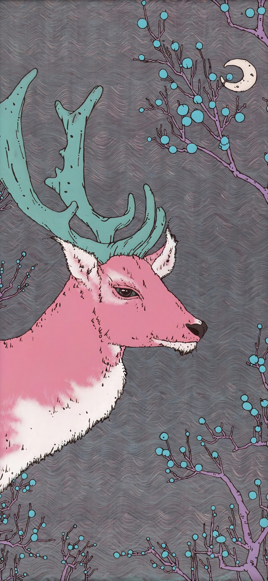 [2436×1125]插图 小鹿 粉色 （取自微博：_magua） 苹果手机动漫壁纸图片