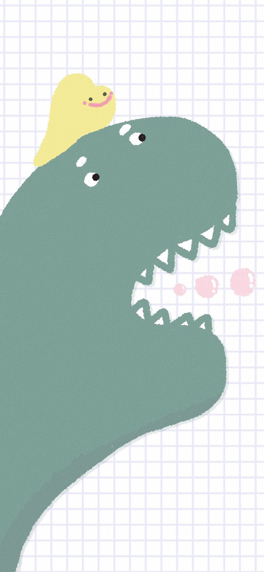 [2436×1125]插图 恐龙 绿色 小虫子 格子 （取自微博：magua） 苹果手机动漫壁纸图片