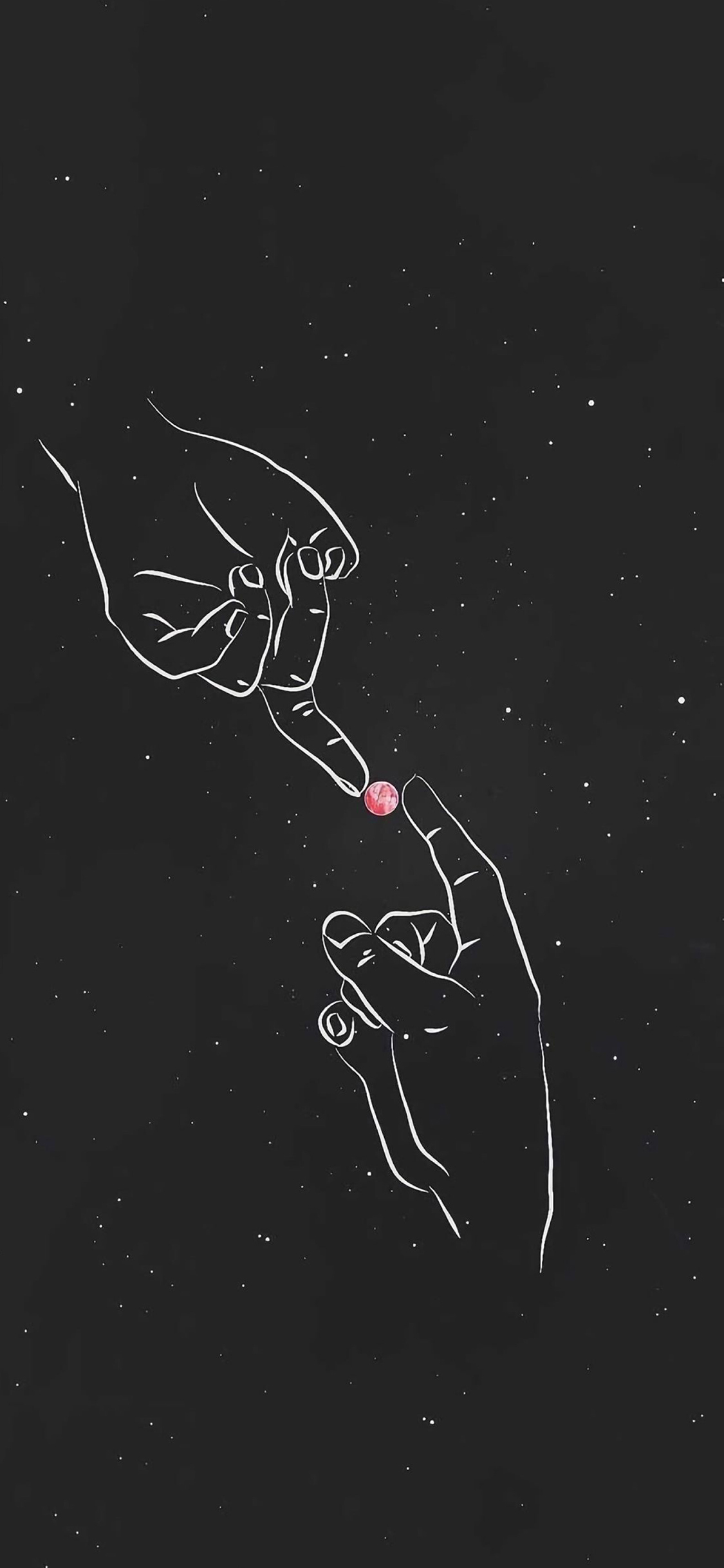 [2436×1125]插图 手指 触碰 星球 苹果手机动漫壁纸图片