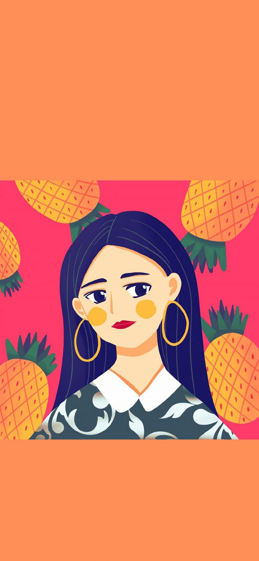 [2436×1125]插图 水果 女孩 菠萝 苹果手机动漫壁纸图片