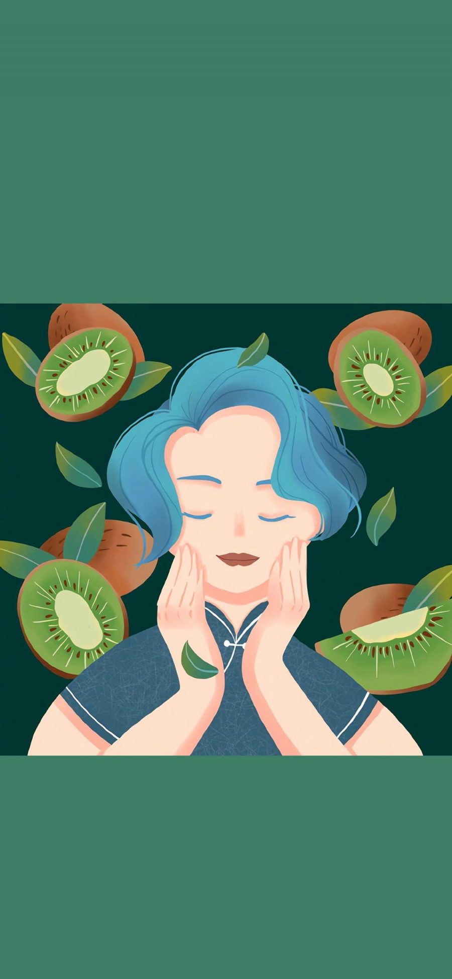 [2436×1125]插图 水果女孩 系列 猕猴桃 绿色 苹果手机动漫壁纸图片