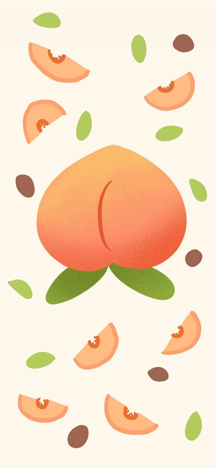 [2436×1125]插图 水蜜桃 桃子 平铺（取自微博：一勺西柚茶） 苹果手机动漫壁纸图片