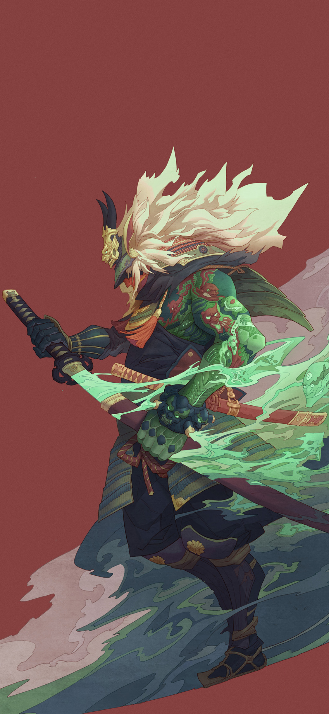 [2436×1125]插图 百鬼夜行 混沌武士 神鬼 苹果手机动漫壁纸图片