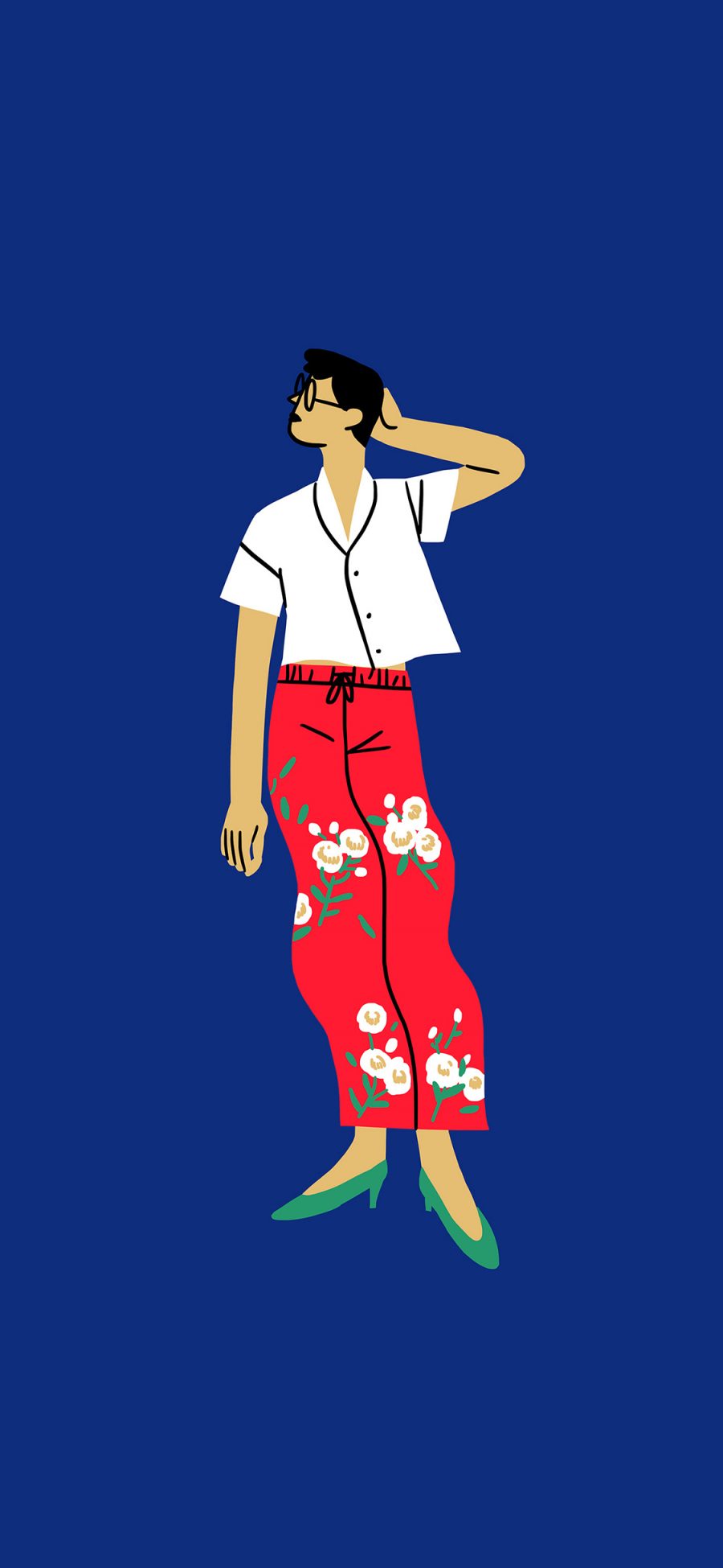 [2436×1125]插图 简笔 时尚 服装 搭配 红蓝 苹果手机动漫壁纸图片