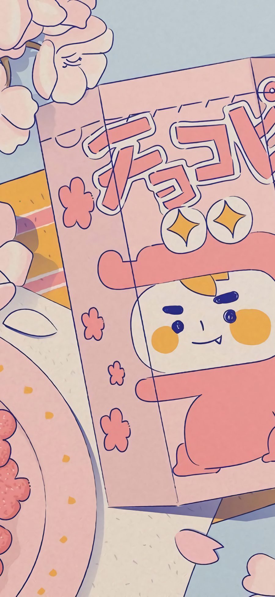 [2436×1125]插图 系列 夏日零食 卡通 粉色 苹果手机动漫壁纸图片