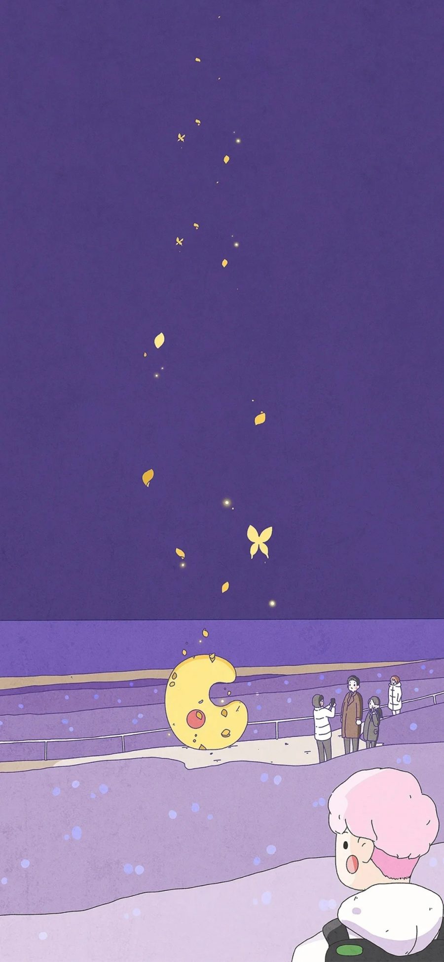 [2436×1125]插图 紫色 梦幻 拍照 蝴蝶 苹果手机动漫壁纸图片